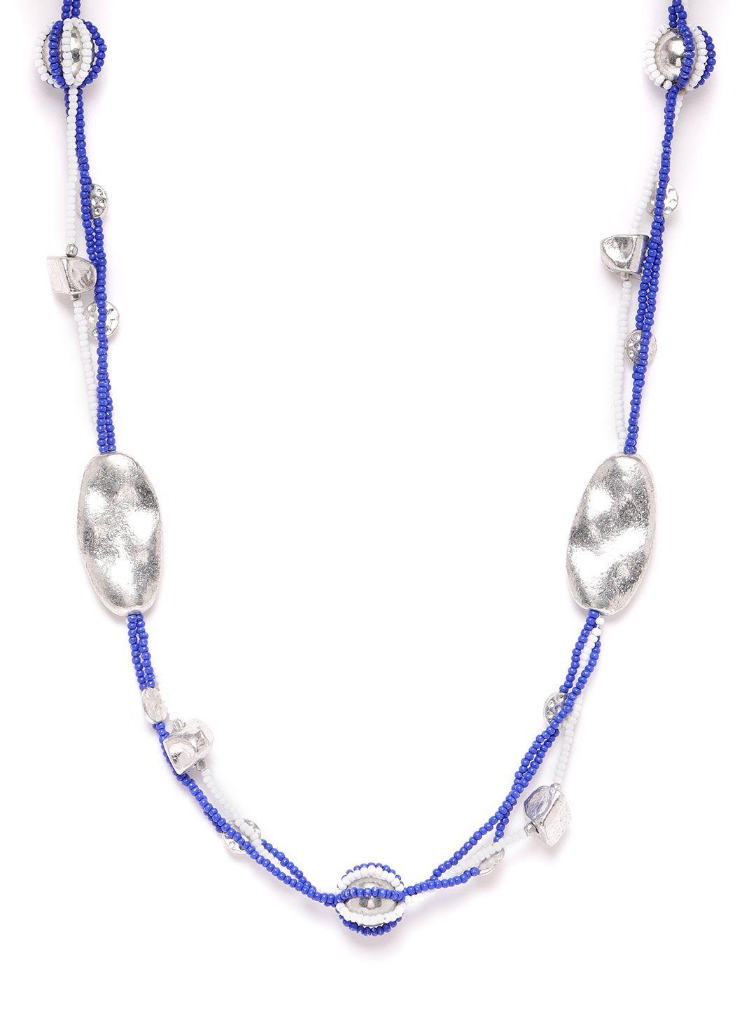 richeera women blue silver-plated artificial beaded multistranded layered necklace