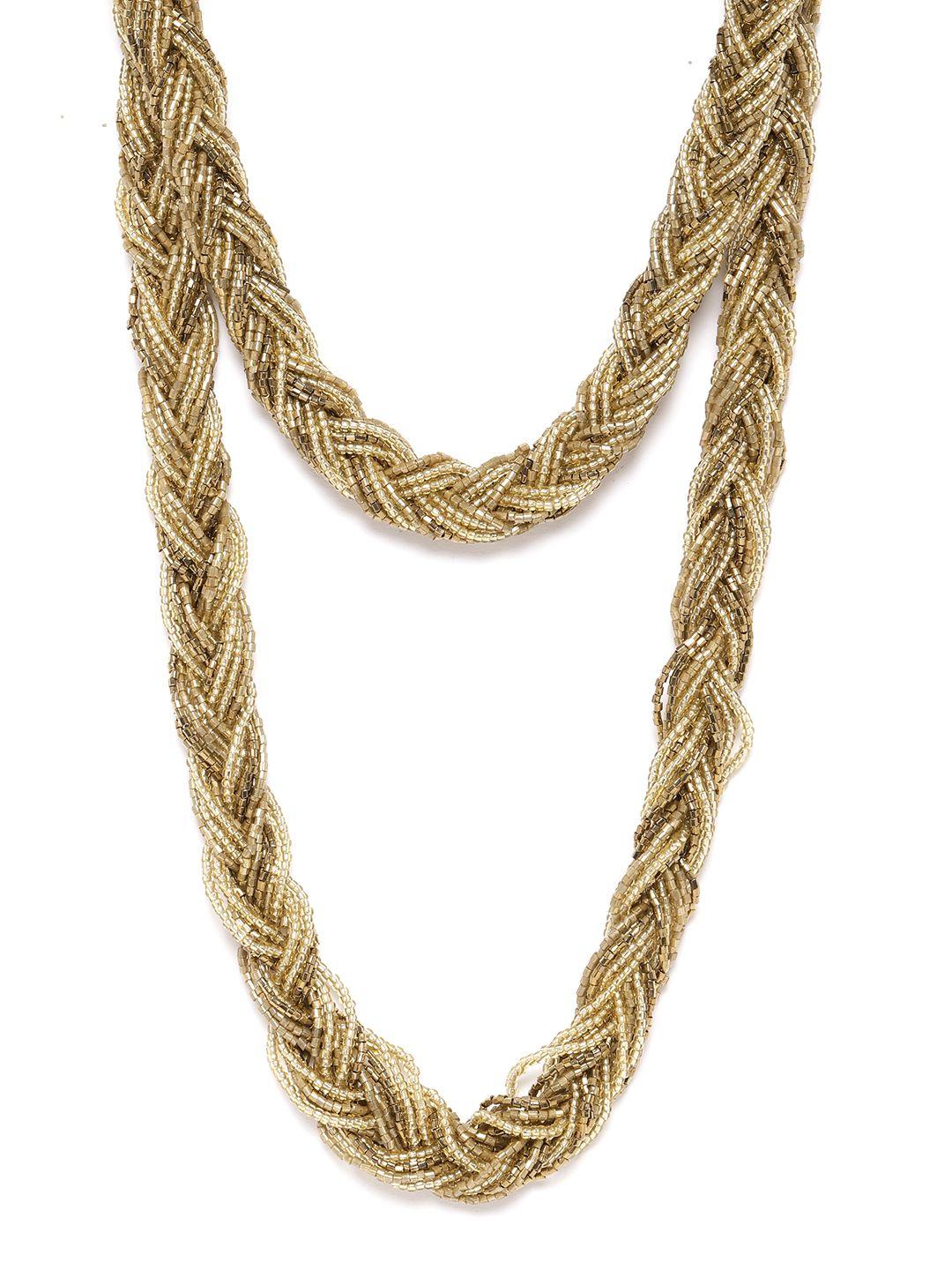 richeera women gold-plated beaded braided layered necklace