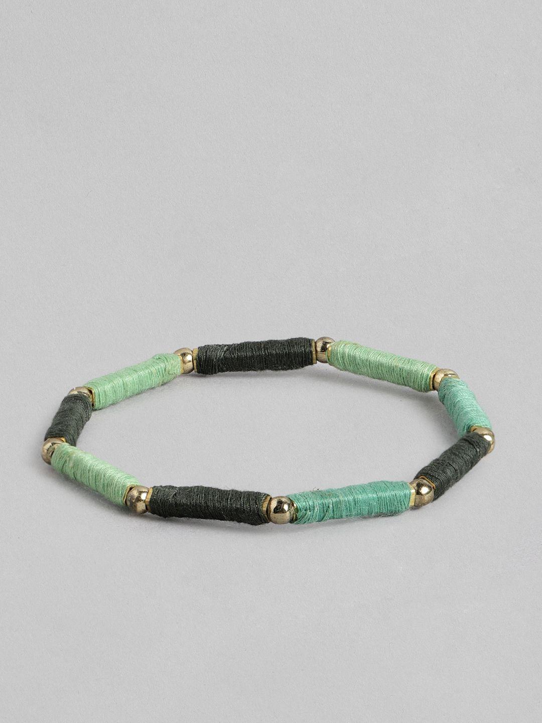 richeera women green & gold-toned beaded elasticated bracelet