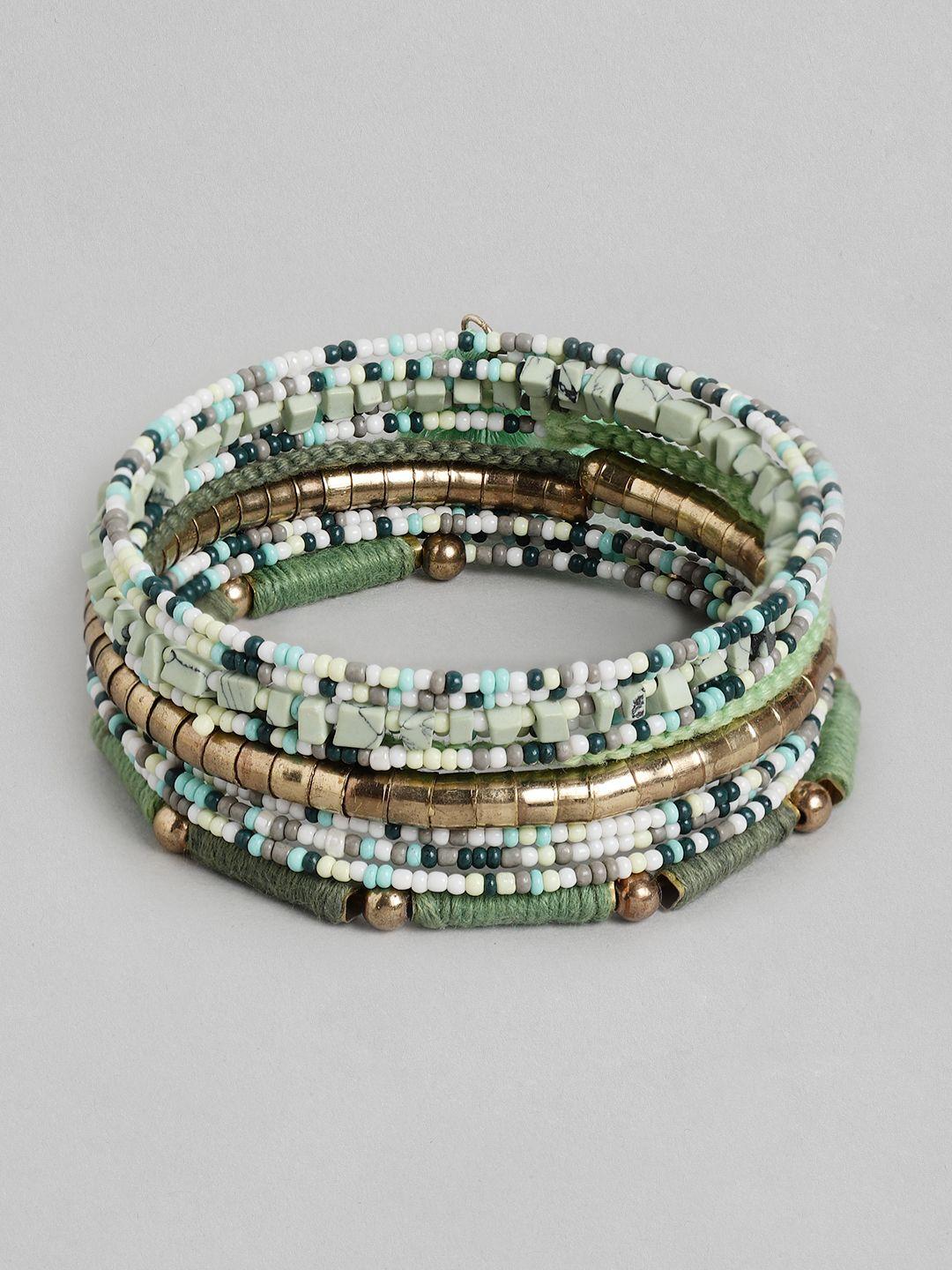 richeera women green & white multistrand bracelet