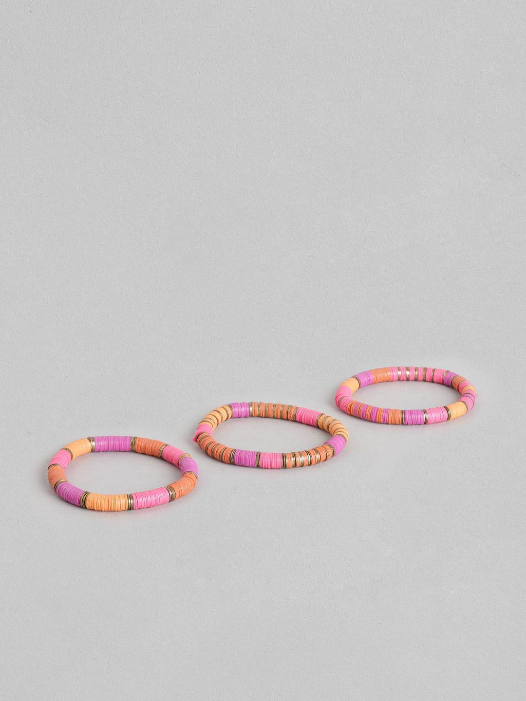 richeera women pack of 3 pink & orange elasticated bracelet