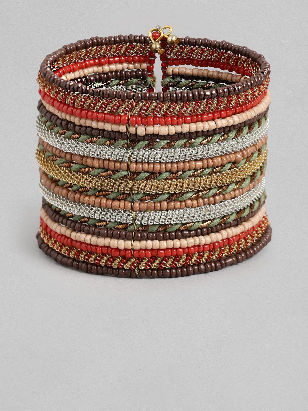 richeera women red & gold-toned  beadedcuff bracelet