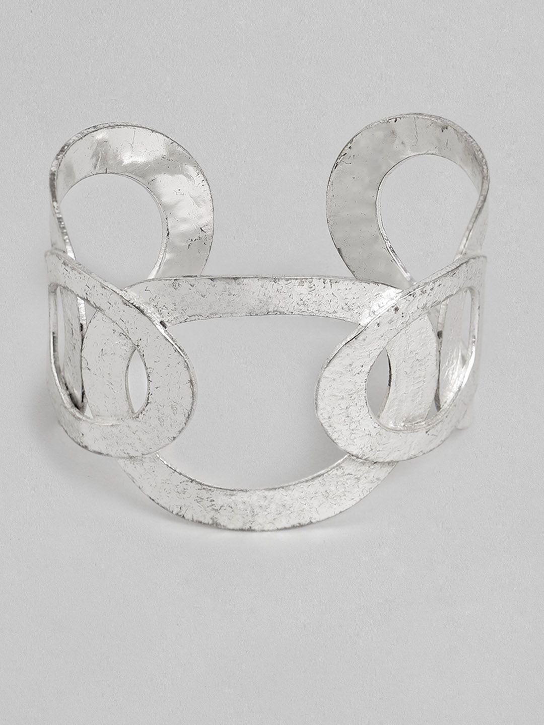 richeera women silver-toned silver-plated cuff bracelet