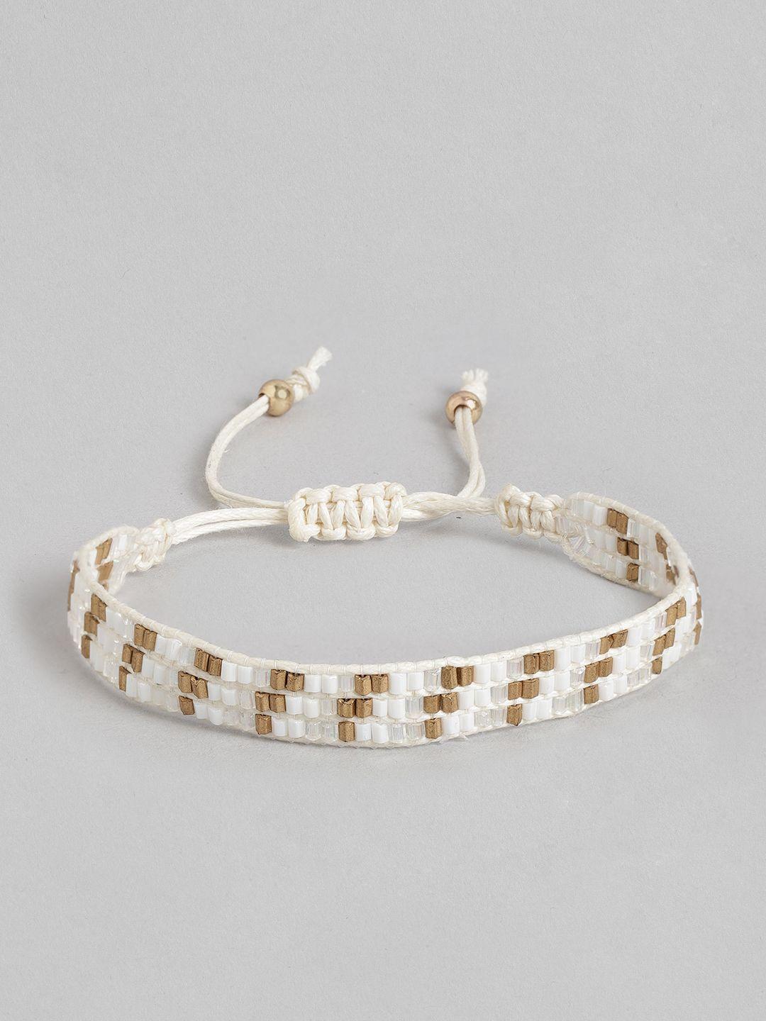 richeera women white & gold-toned braided bracelet