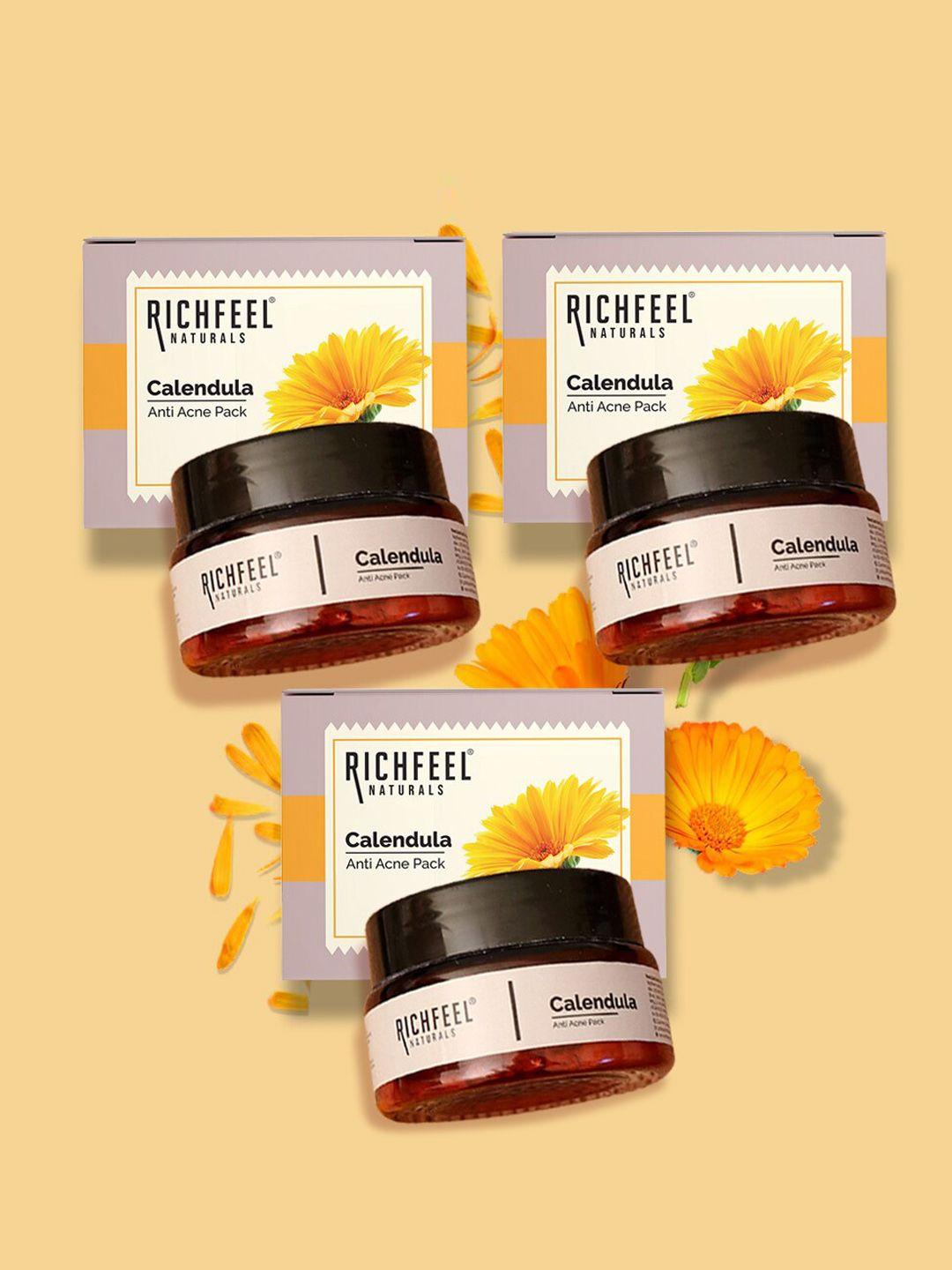 richfeel set of 3 calendula anti-acne face pack with kaolin clay - 50g each