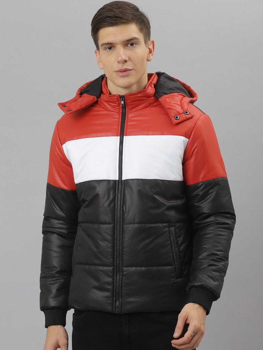richlook men black red colourblocked lightweight padded jacket