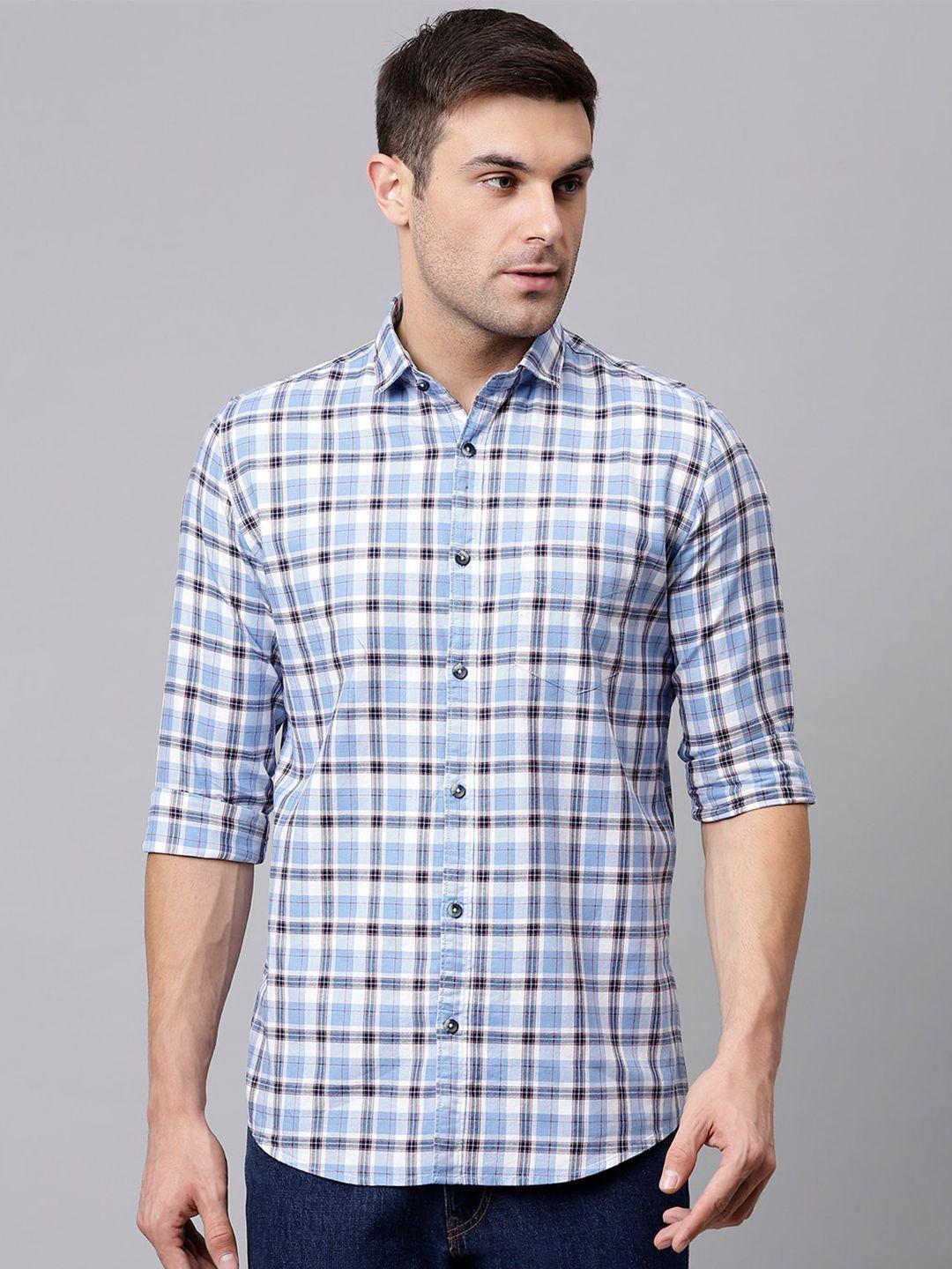 richlook men blue & grey slim fit tartan checked cotton casual shirt