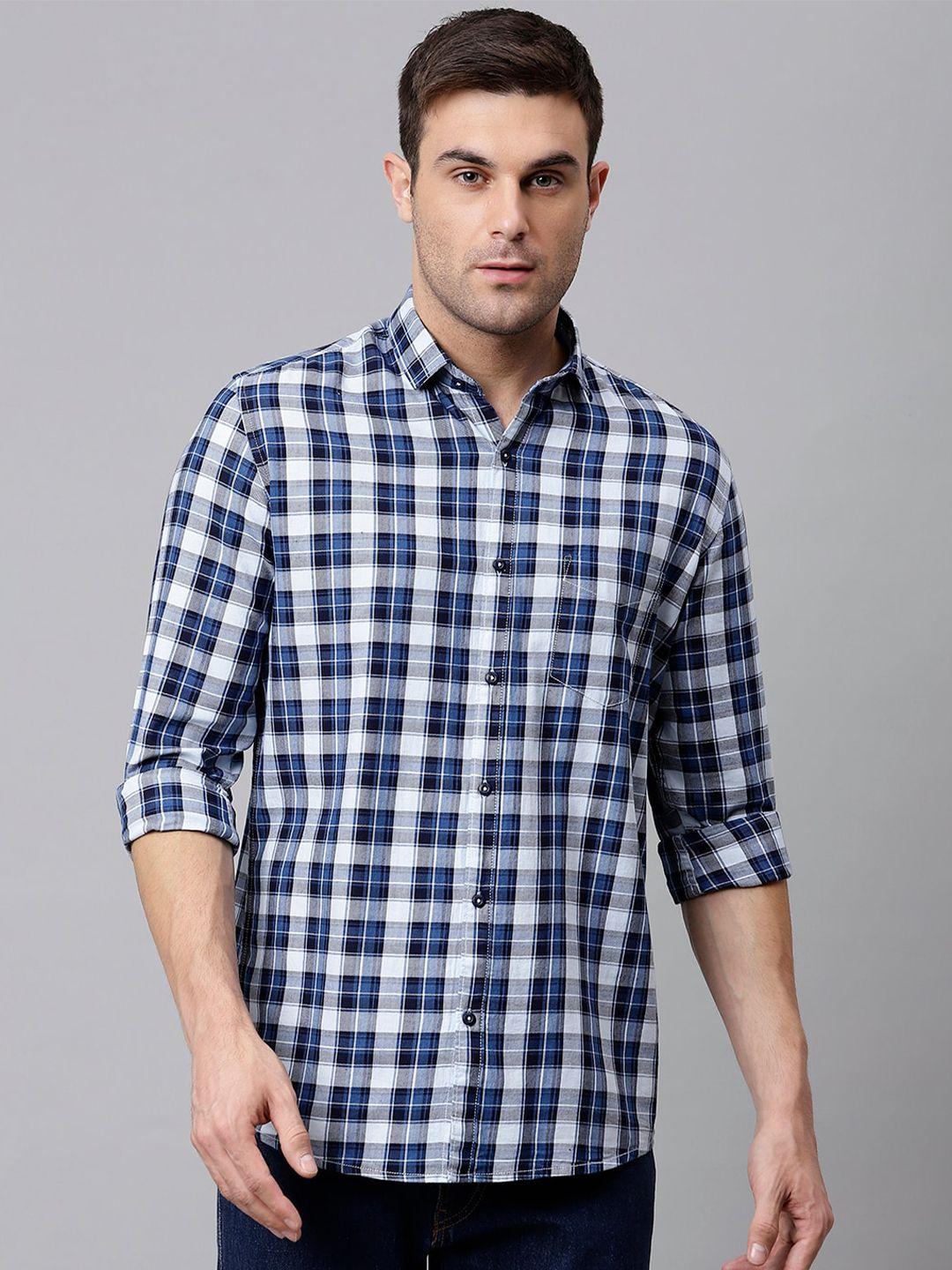 richlook men blue slim fit checked casual shirt