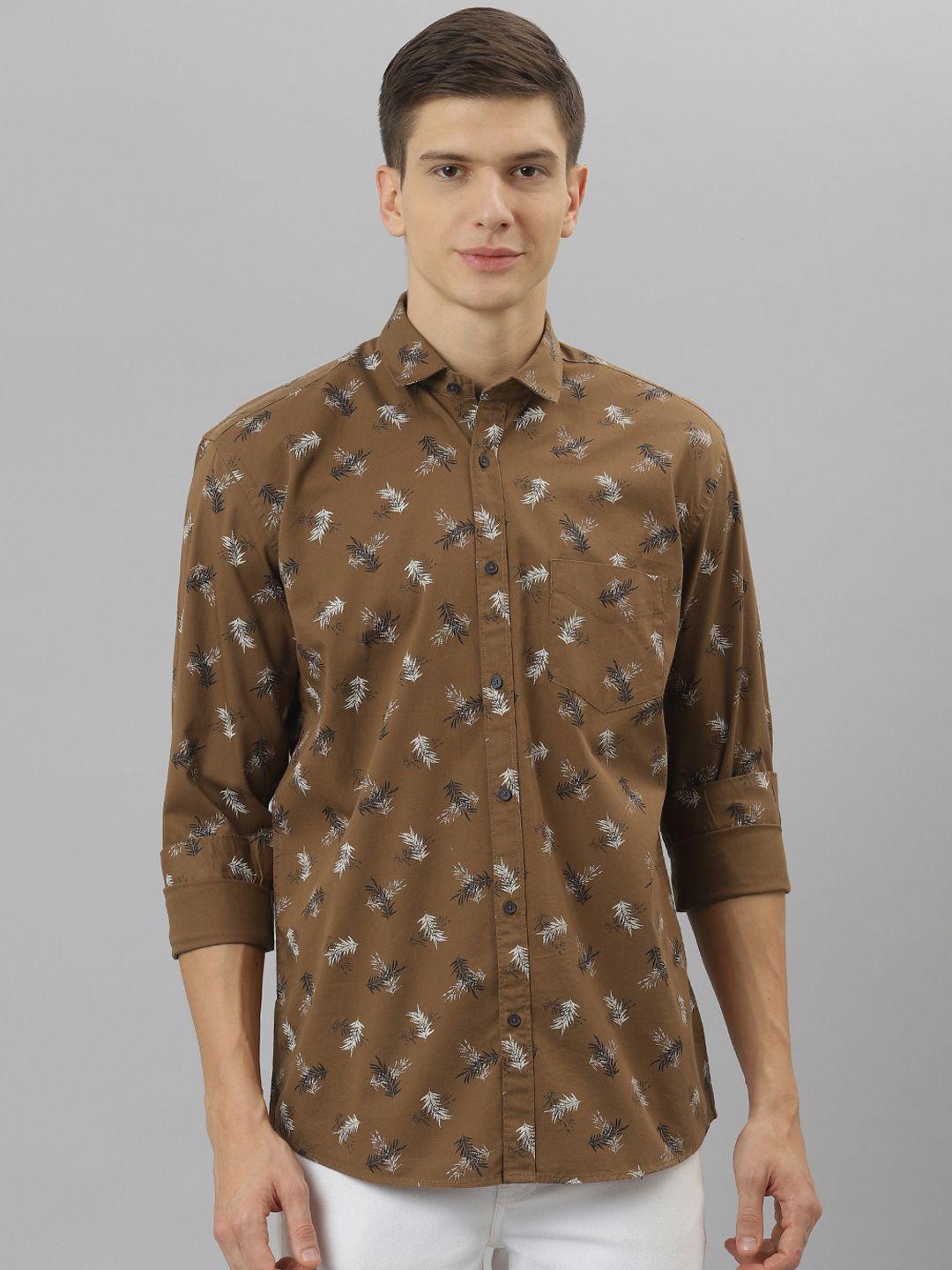 richlook men brown slim fit floral opaque printed casual shirt