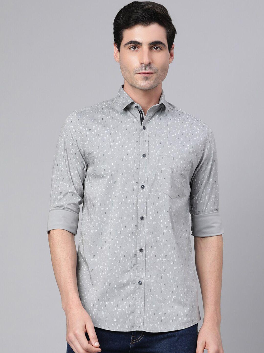 richlook men grey slim fit printed cotton casual shirt