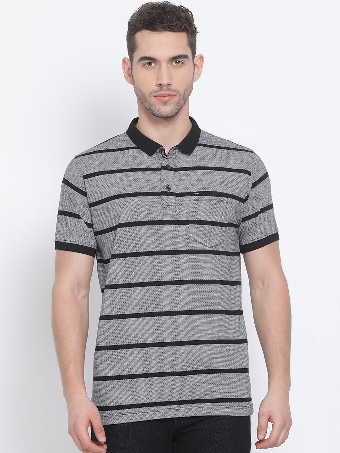 richlook men grey striped polo collar t-shirt