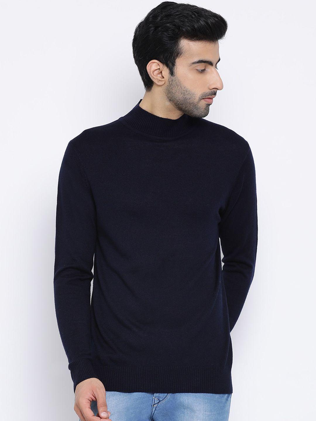 richlook men navy blue solid sweater