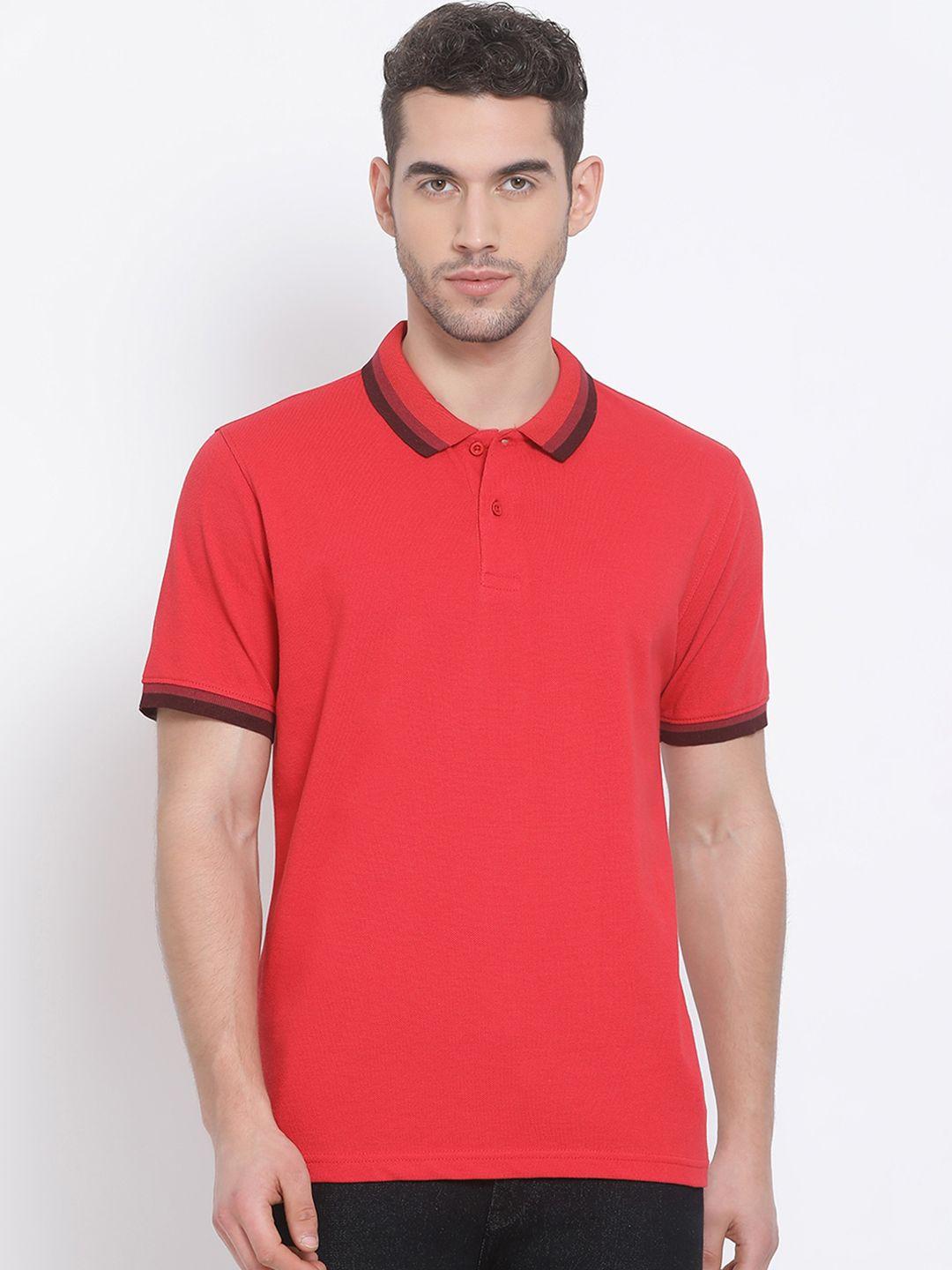 richlook men red solid polo collar t-shirt
