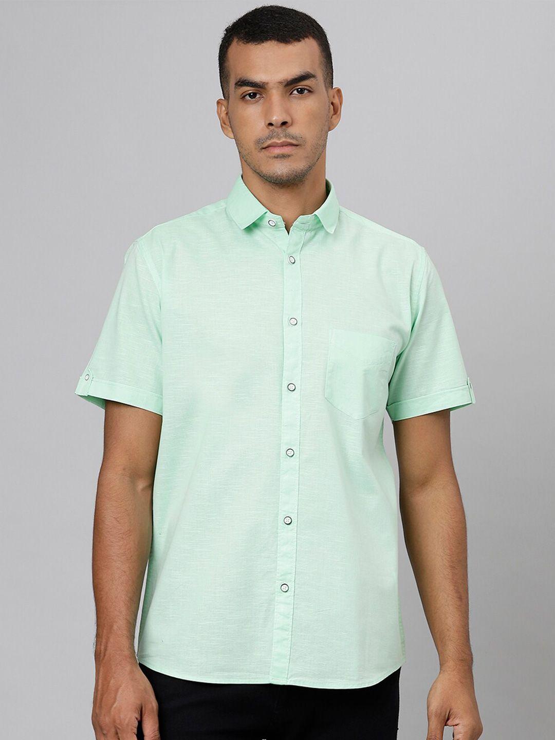 richlook men sea green slim fit pure cotton casual shirt