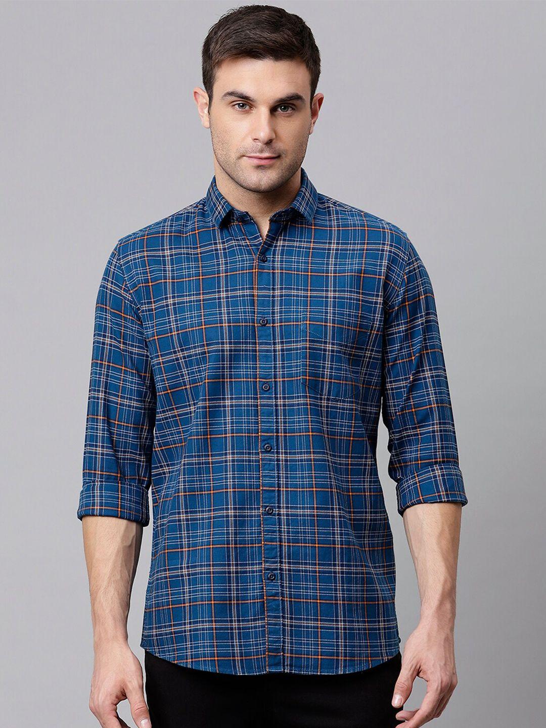 richlook men teal slim fit tartan checks checked casual shirt