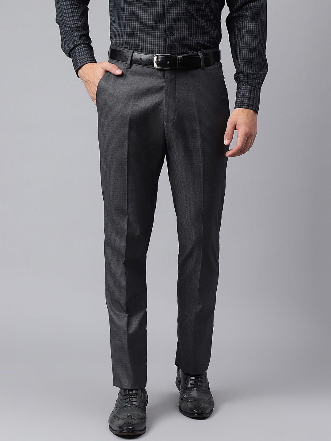 richlook men textured self design smart straight fit formal trousers