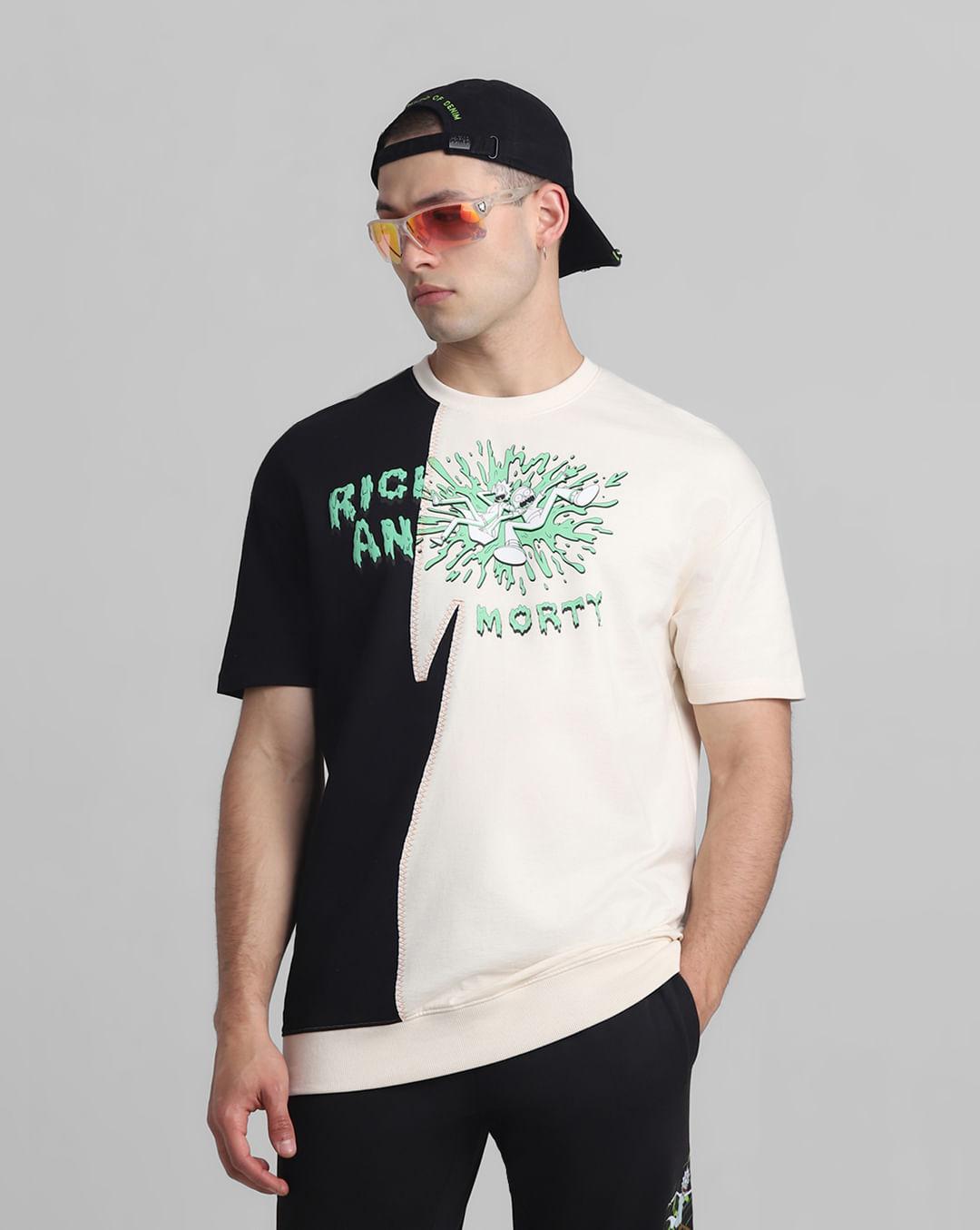 rick & morty cream colourblocked oversized t-shirt