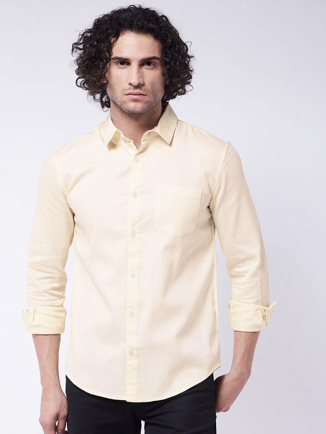 rick masch men cream-coloured smart slim fit casual shirt