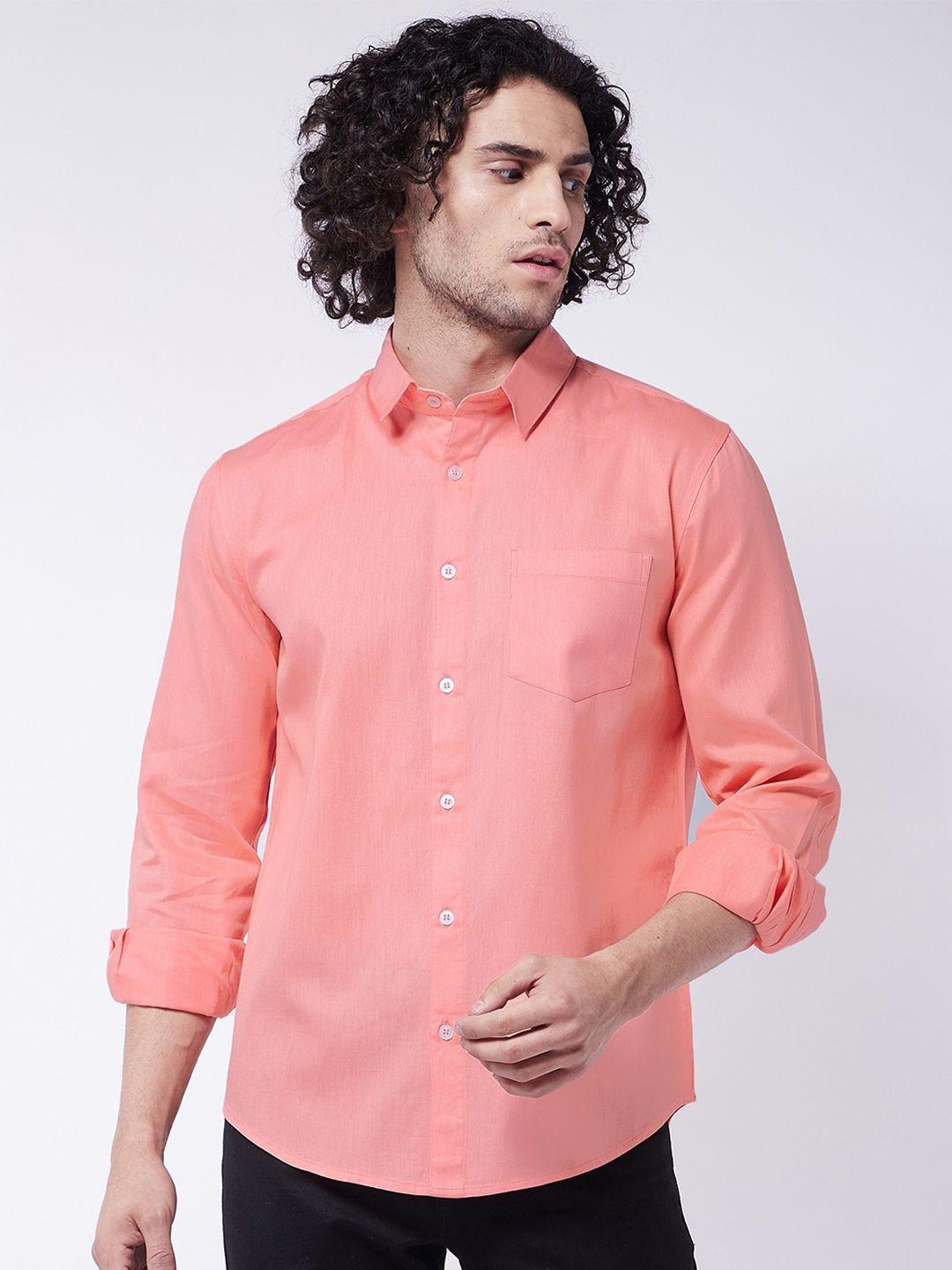 rick masch men peach-coloured smart slim fit casual shirt
