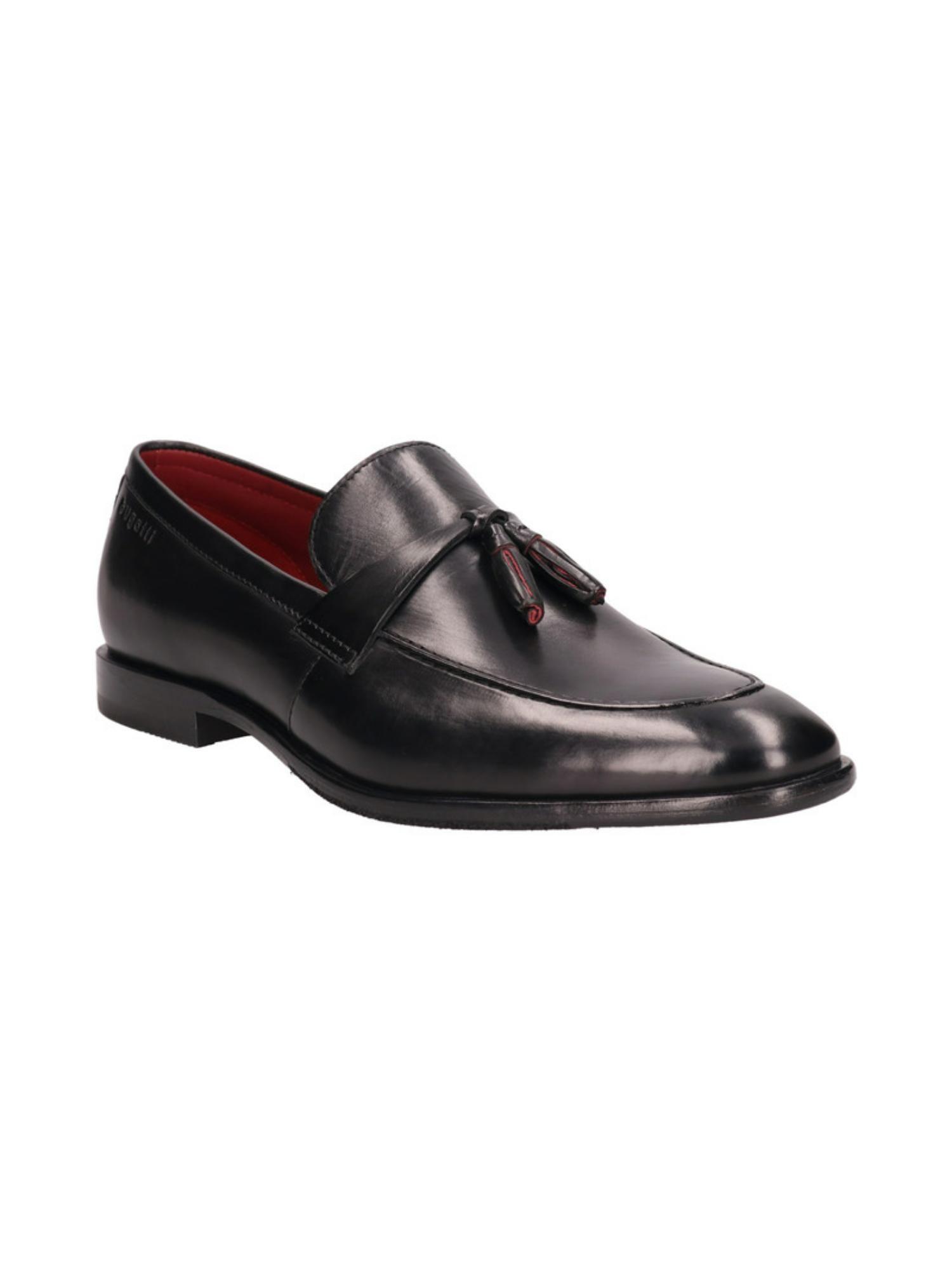 rico black mens leather tassel loafers