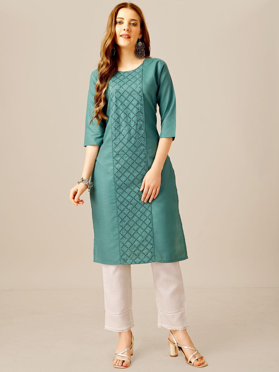 riddhi textile hub  self design sequinned kurta with trousers