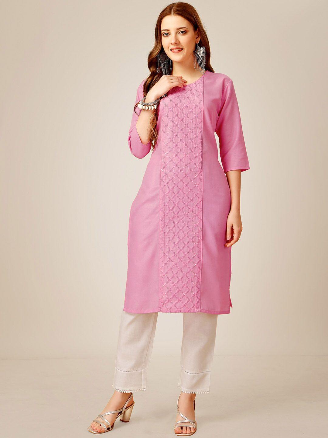riddhi textile hub embroidered round neck three-quarter sleeve sequinned kurta set