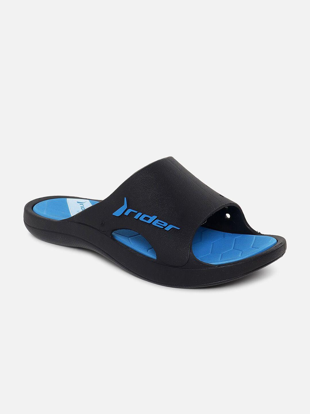 rider men black & blue printed sliders