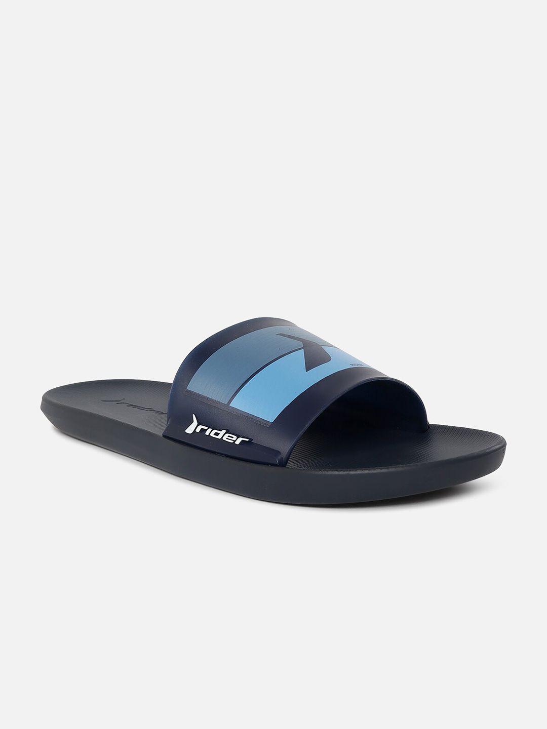 rider men black & blue printed sliders