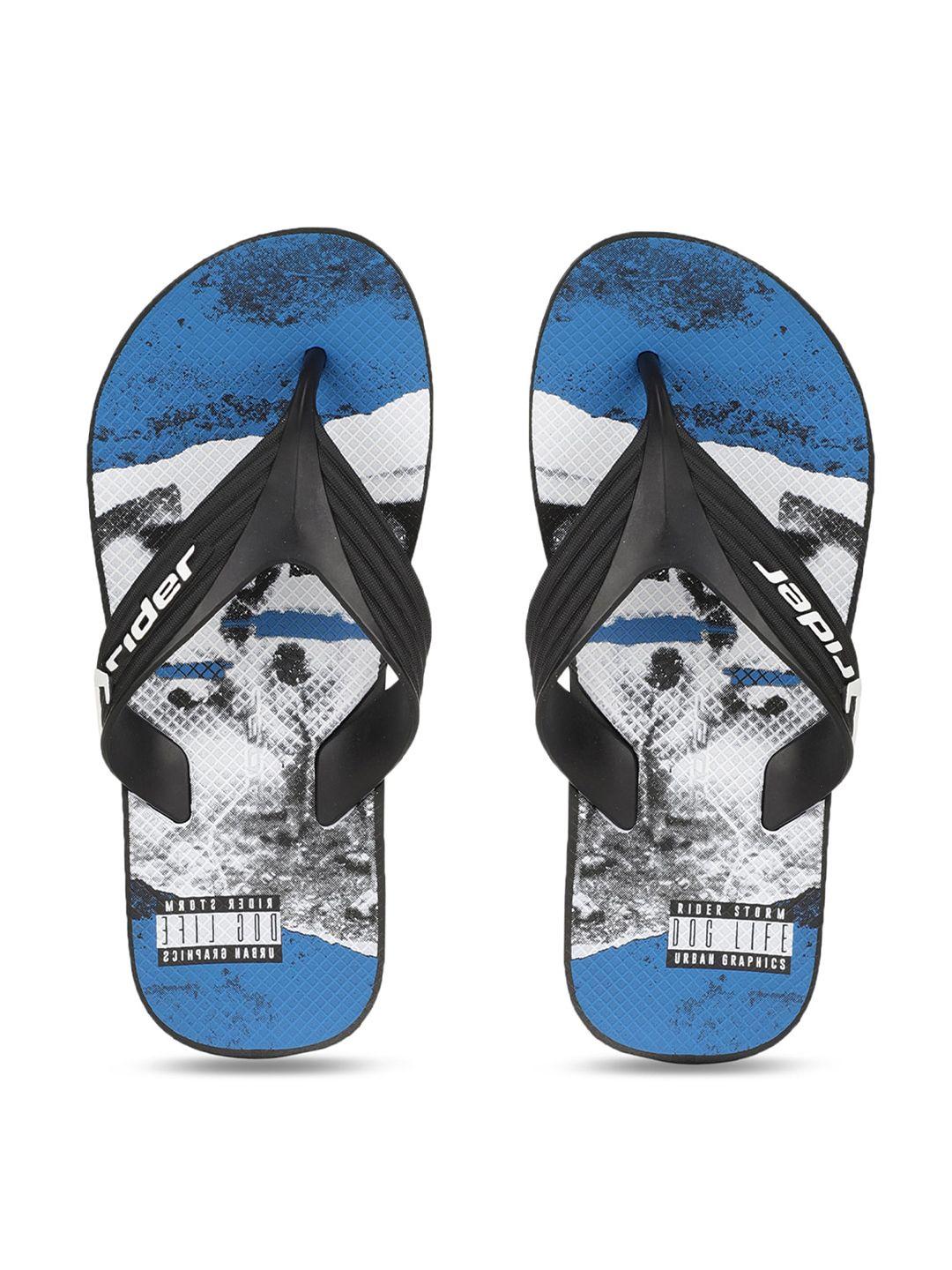 rider men black & blue printed thong flip-flops