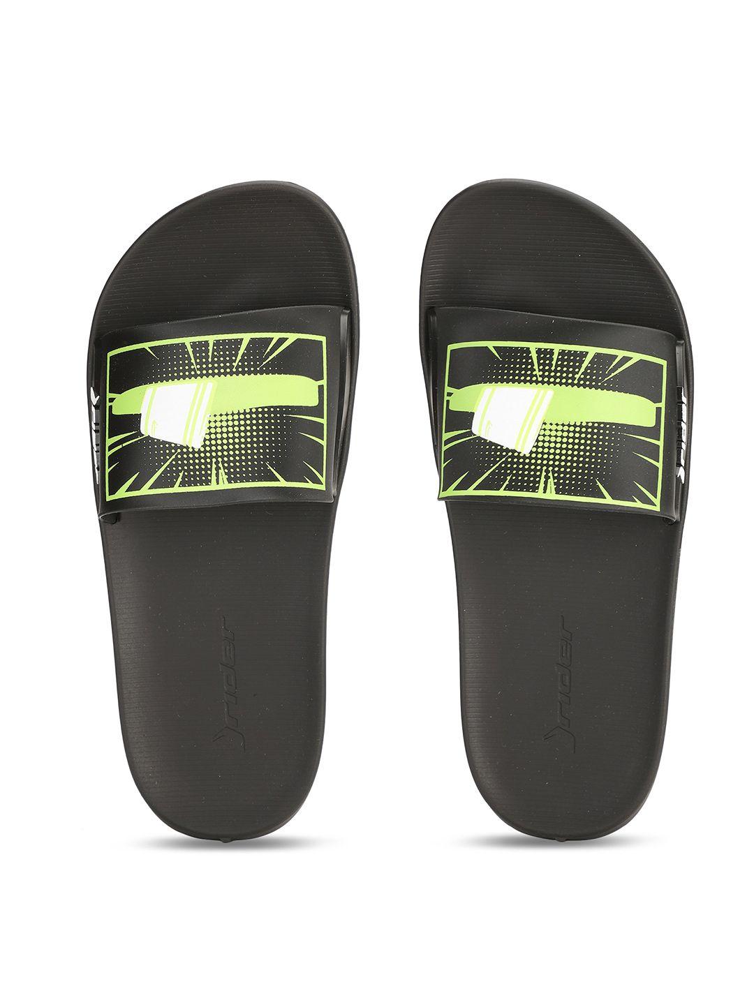 rider men black & green printed sliders