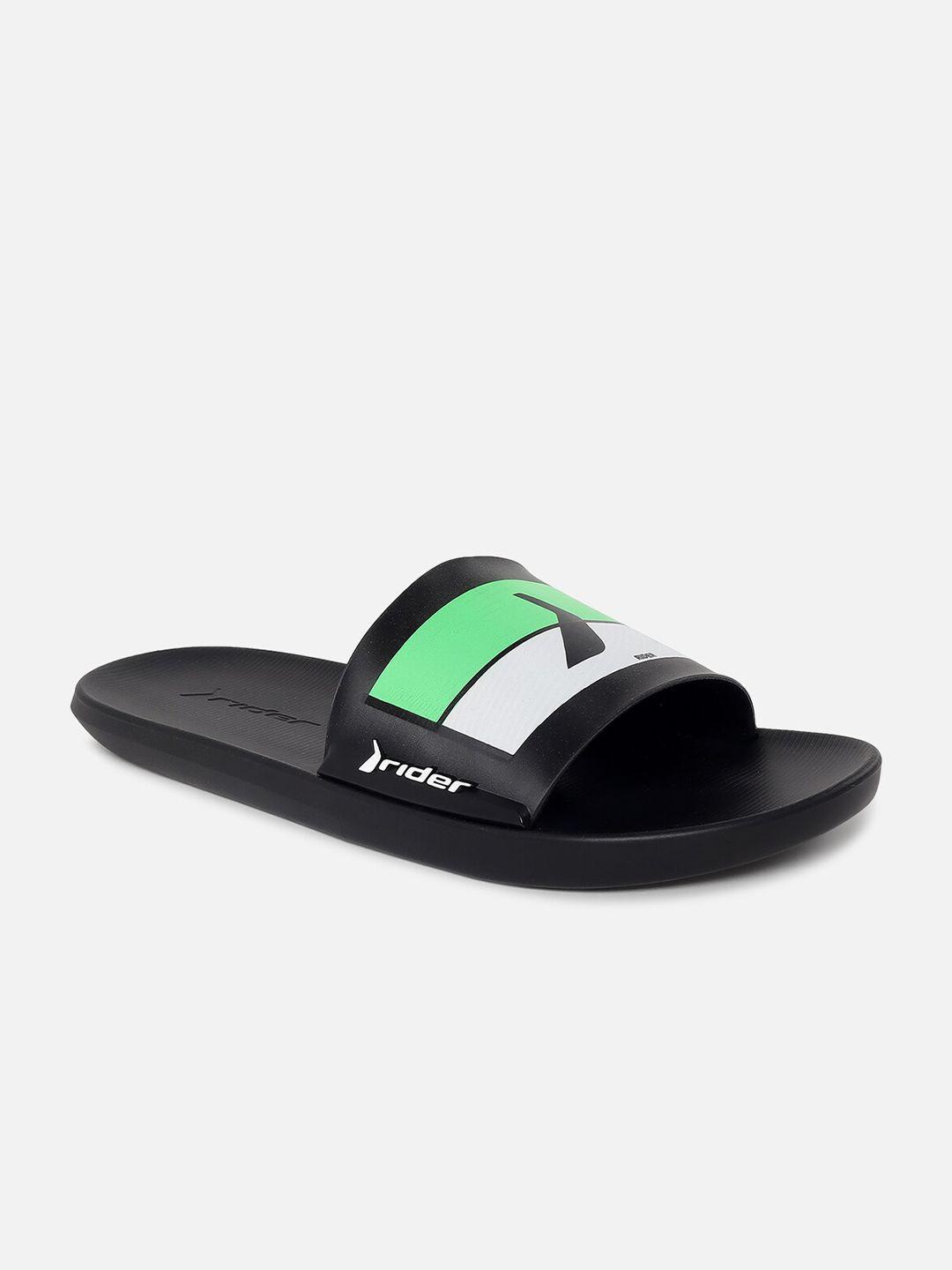 rider men black & green printed sliders