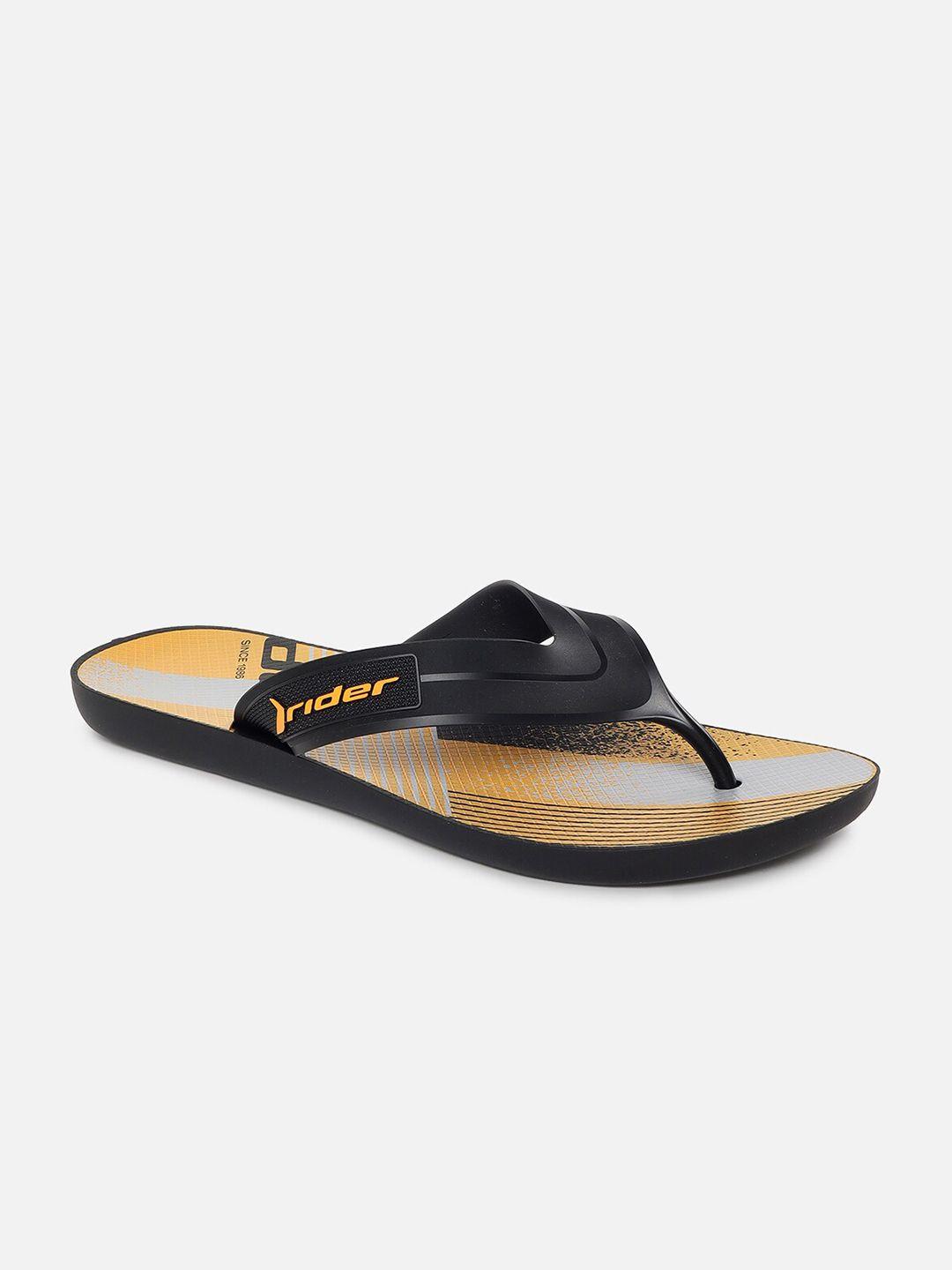 rider men black & yellow printed thong flip-flops