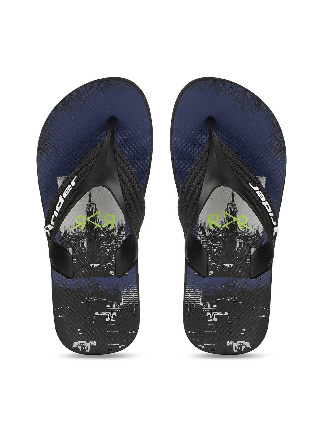 rider men blue & black printed synthetic thong flip-flops