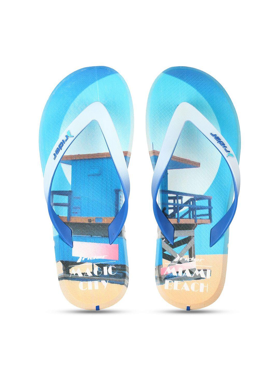 rider men blue & peach-coloured printed thong flip-flops