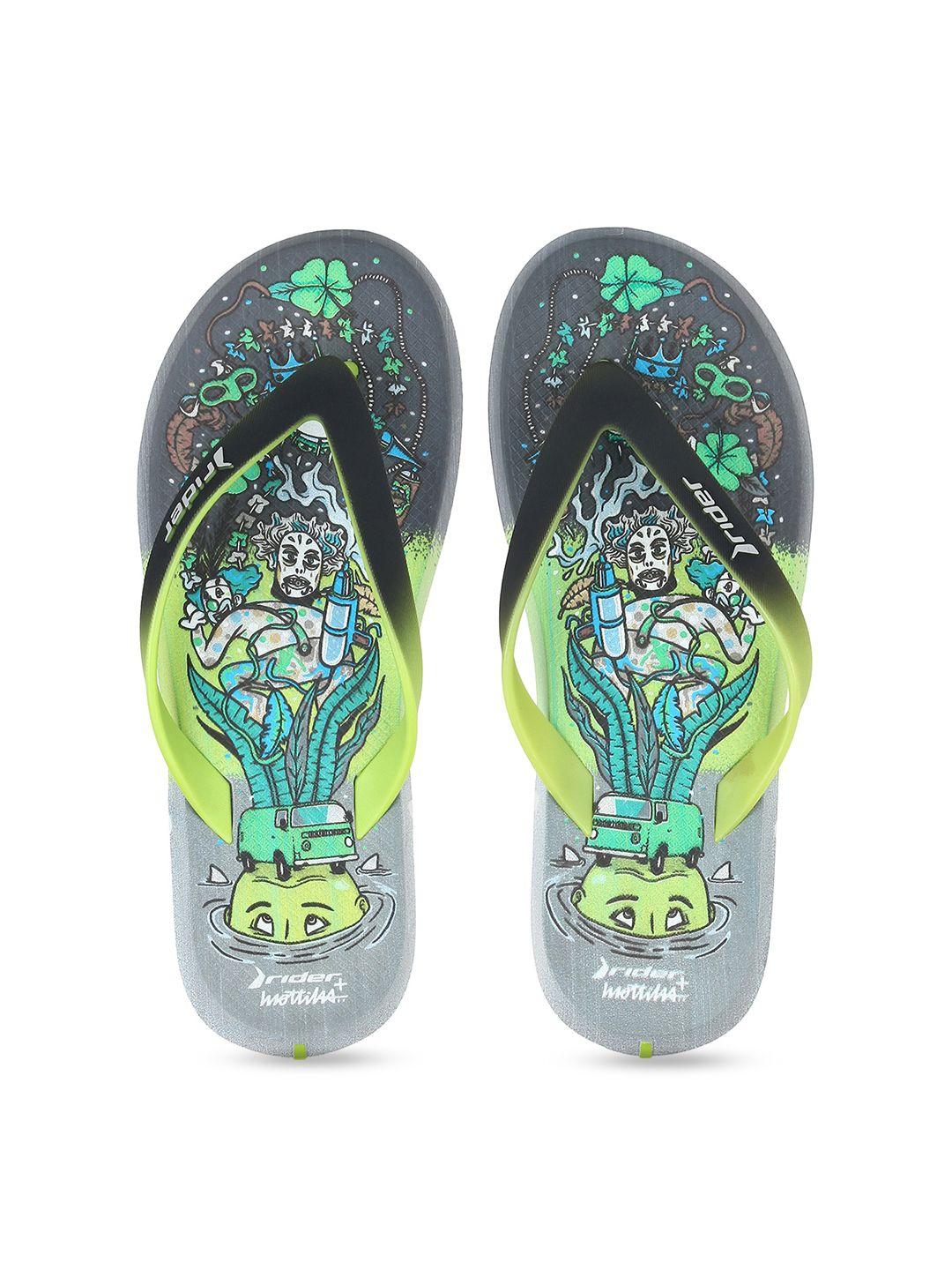 rider men grey & green printed thong flip-flops