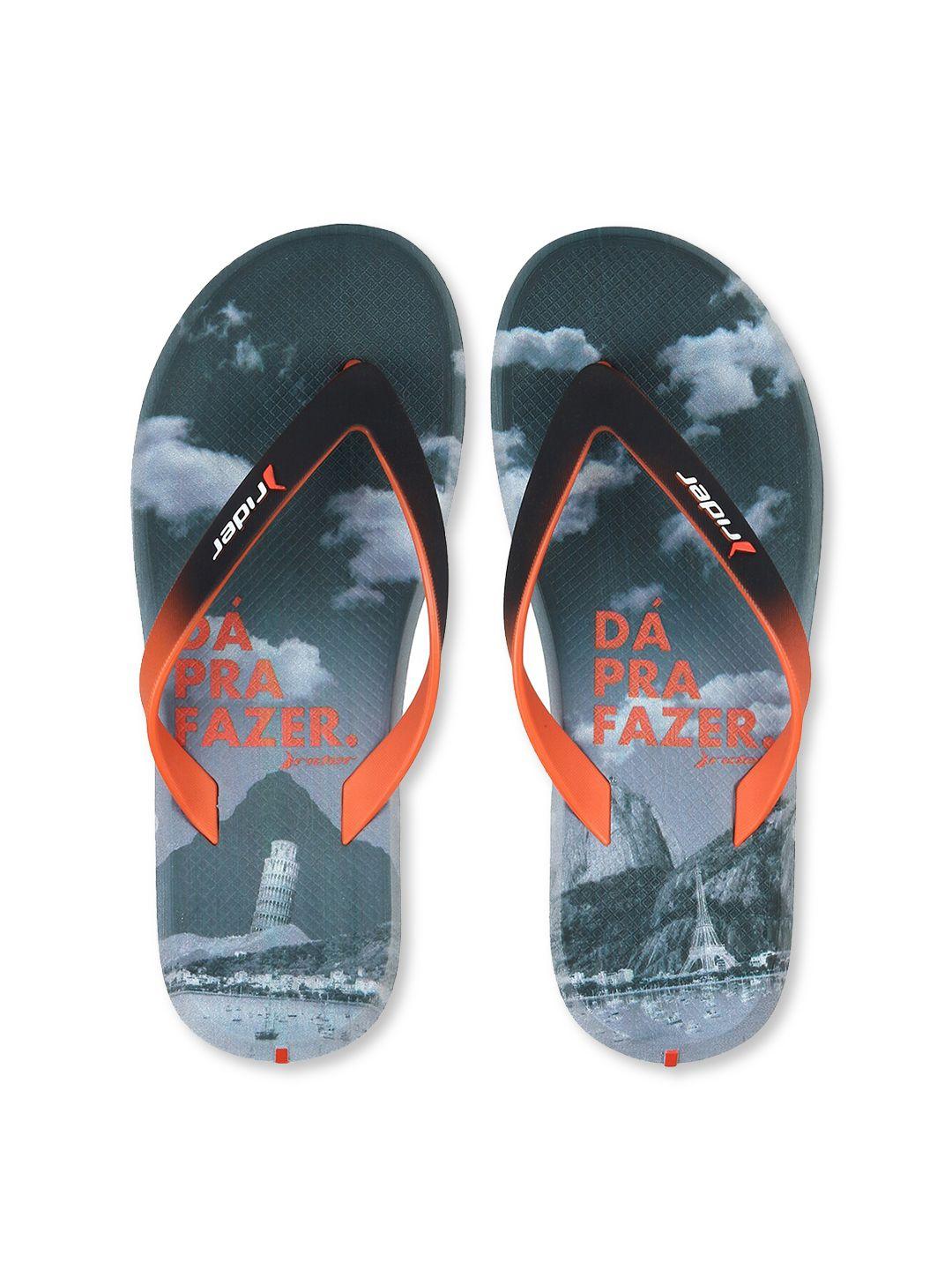 rider men grey & orange thong flip-flops