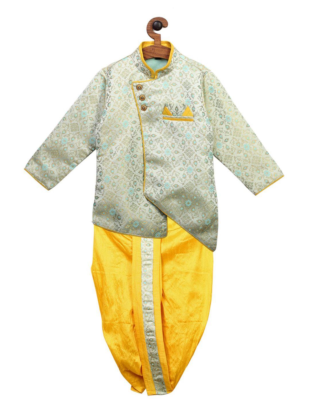 ridokidz boys beige & yellow woven design kurta with dhoti pants