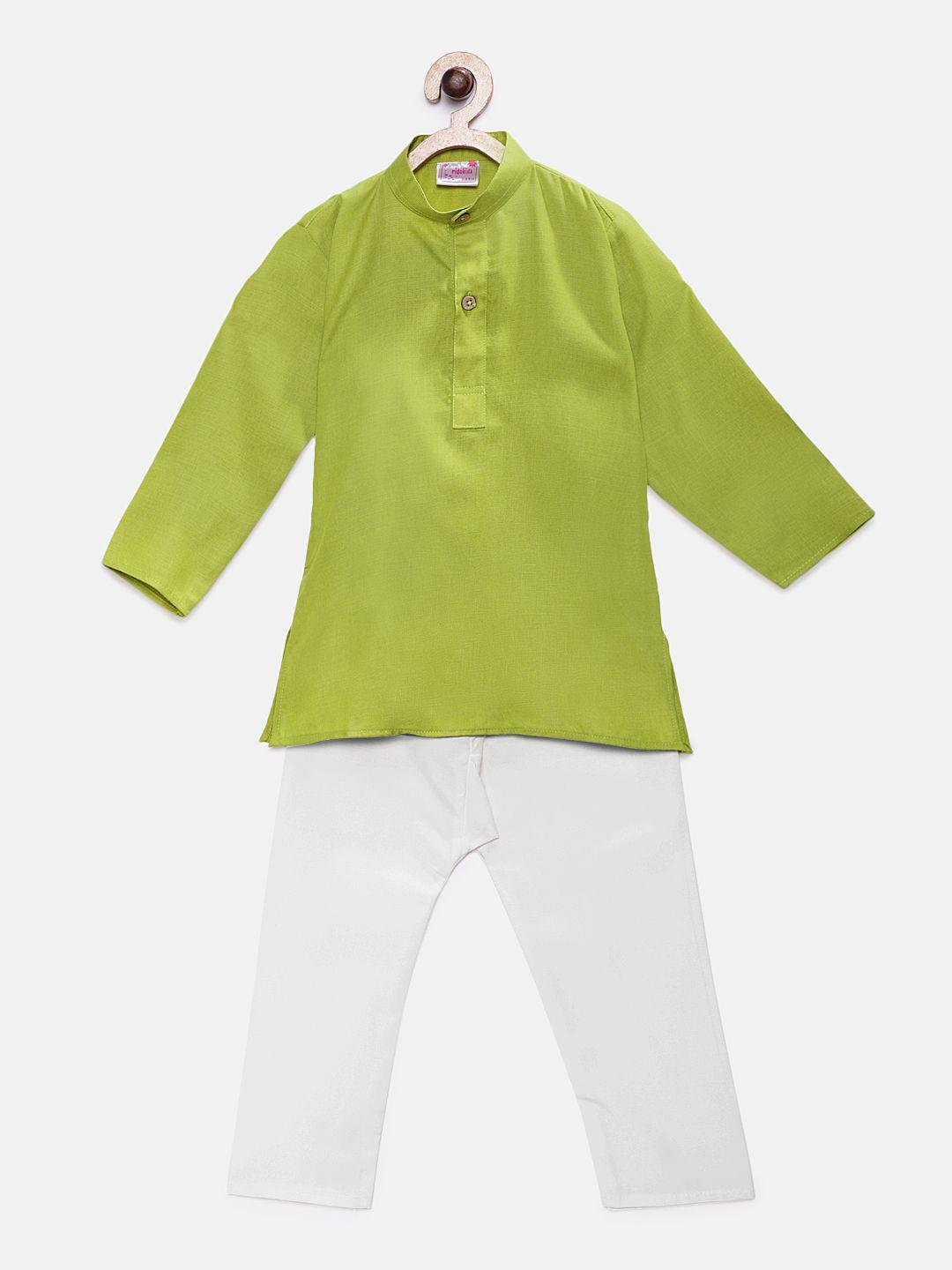 ridokidz boys green & white solid kurta with pyjamas