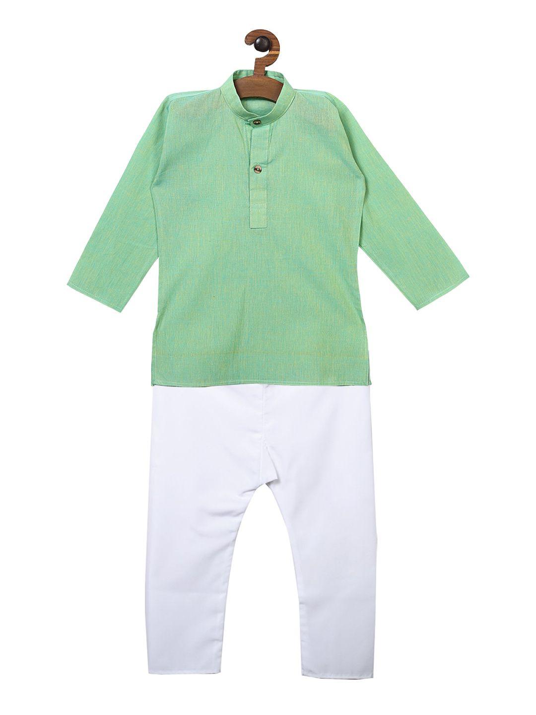 ridokidz boys green & white solid kurta with pyjamas
