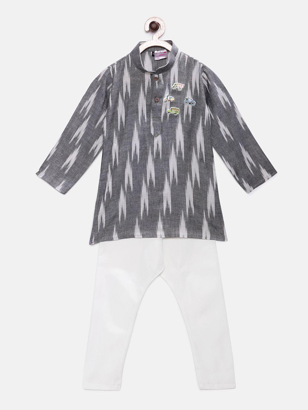 ridokidz boys grey & white printed kurta with pyjamas