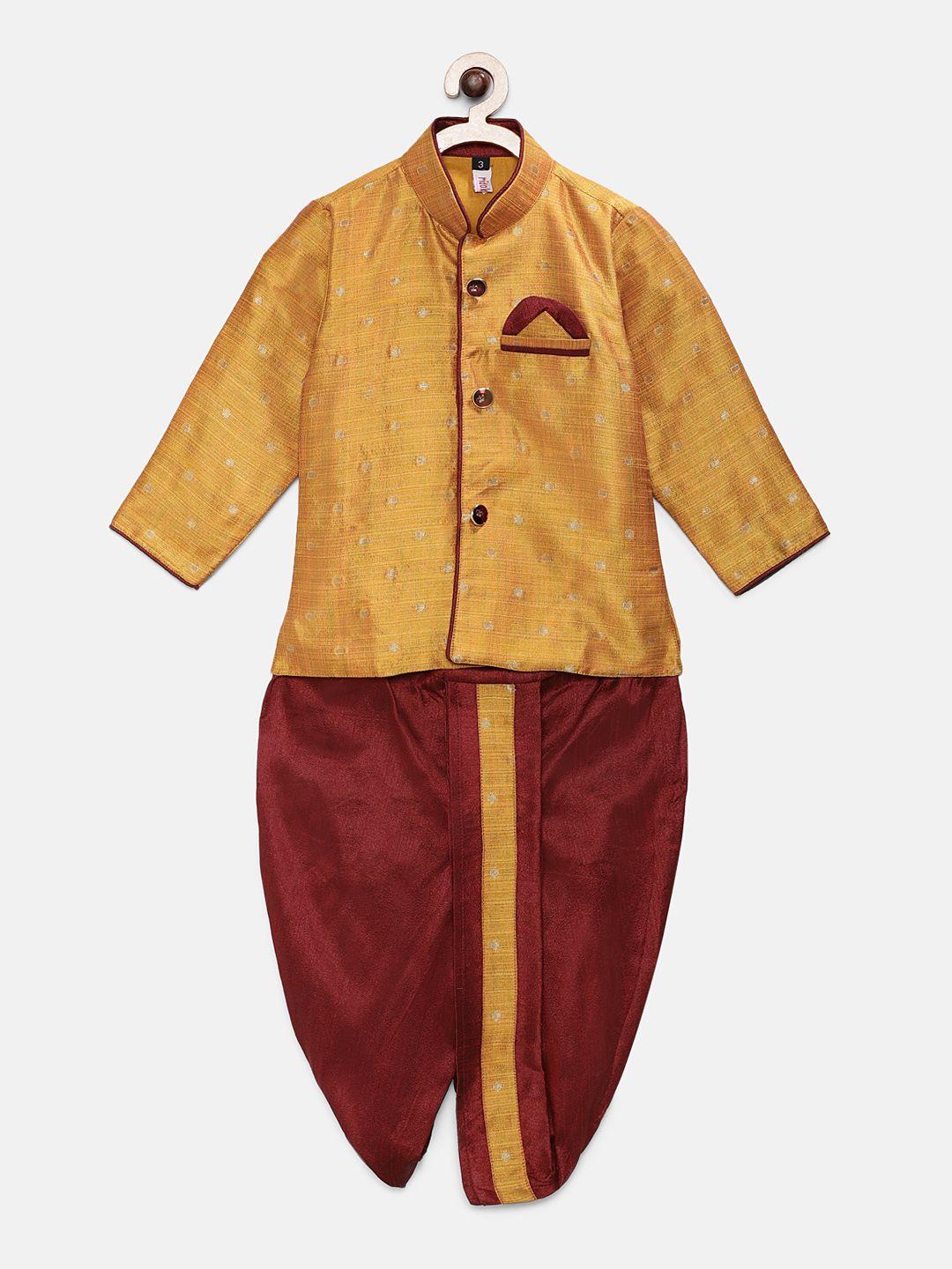 ridokidz boys mustard & maroon woven design kurta with dhoti pants