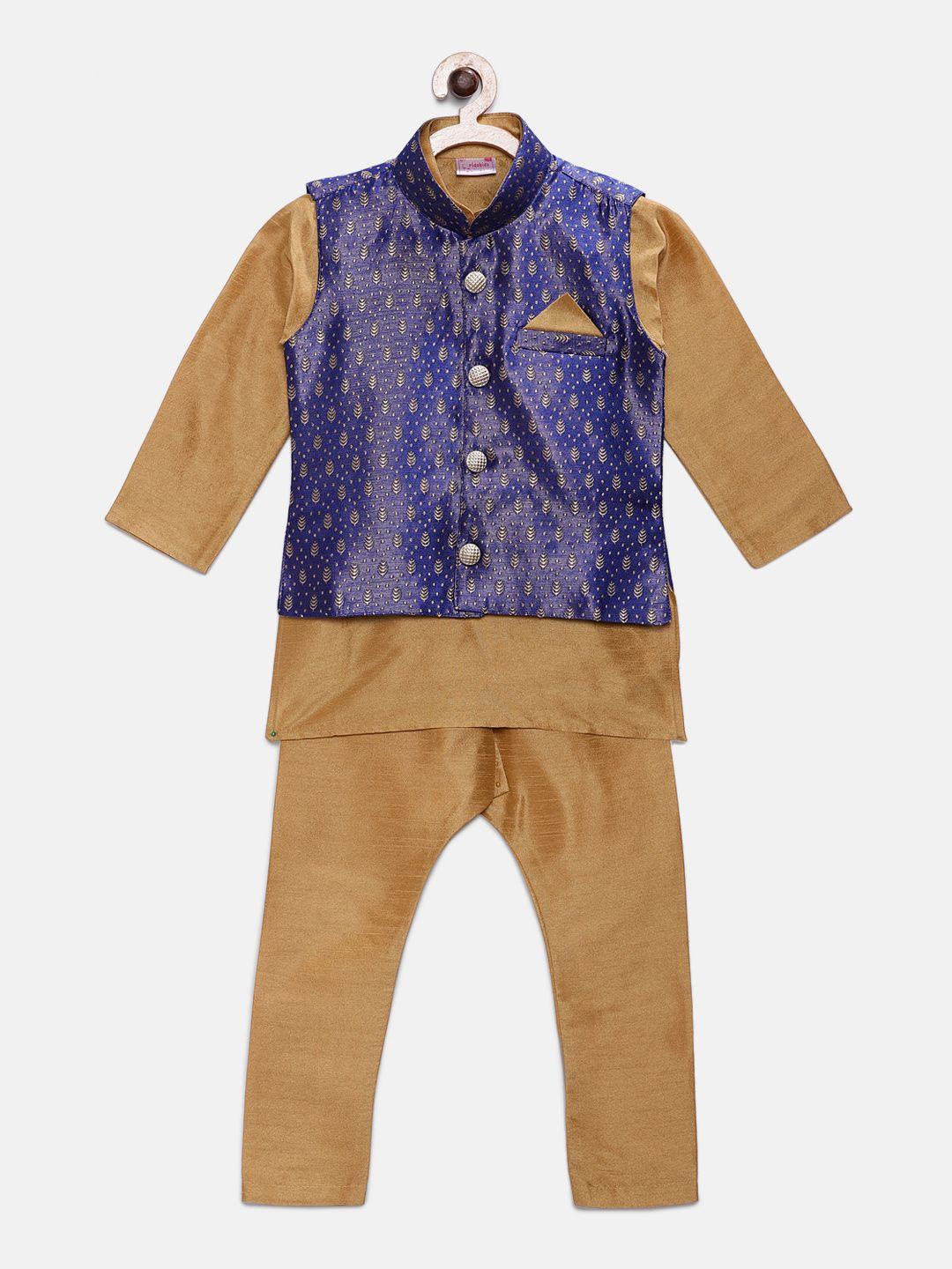 ridokidz boys mustard solid kurta with pyjamas & nehru jacket