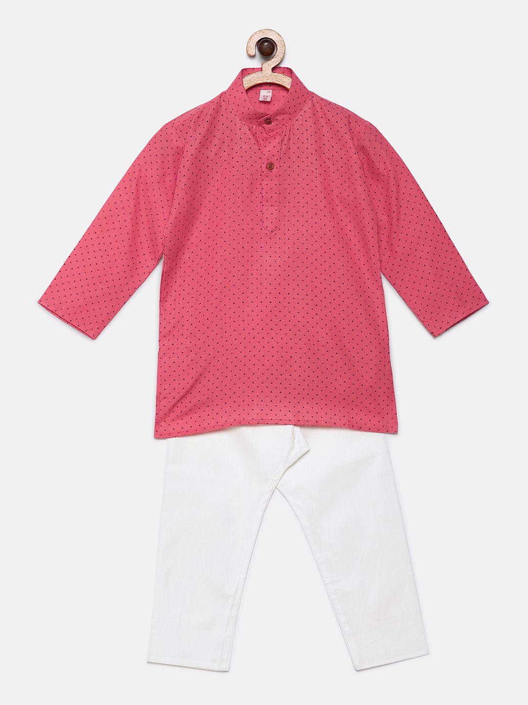 ridokidz boys pink & white printed kurta with pyjamas