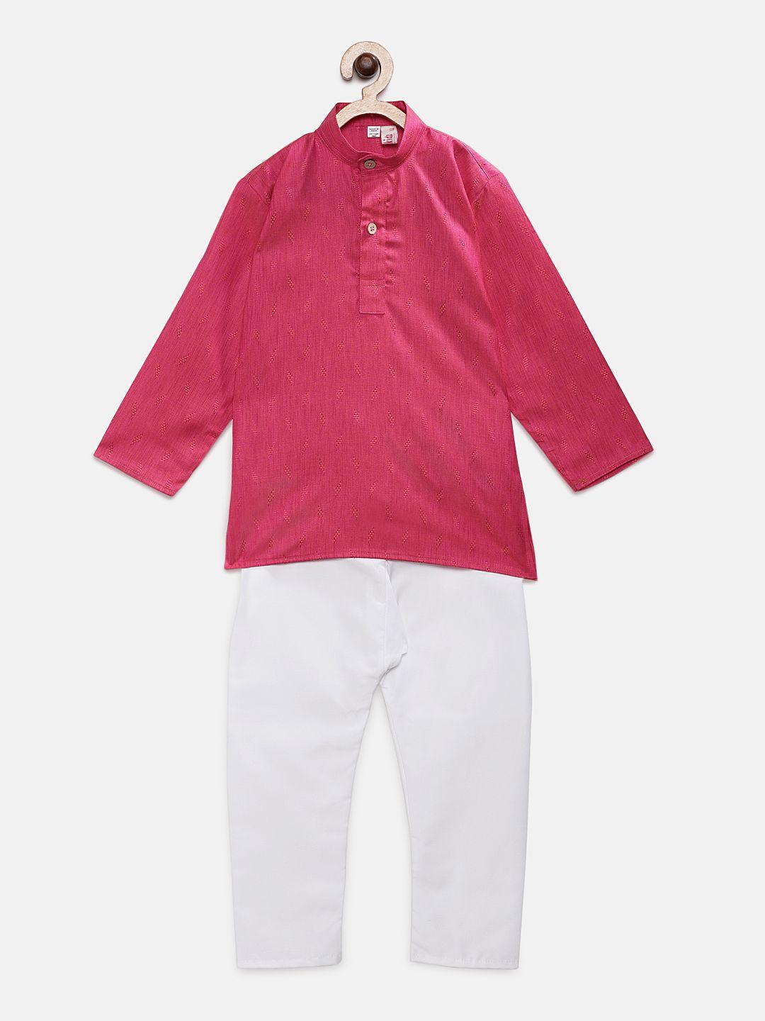 ridokidz boys pink & white woven design kurta with pyjamas