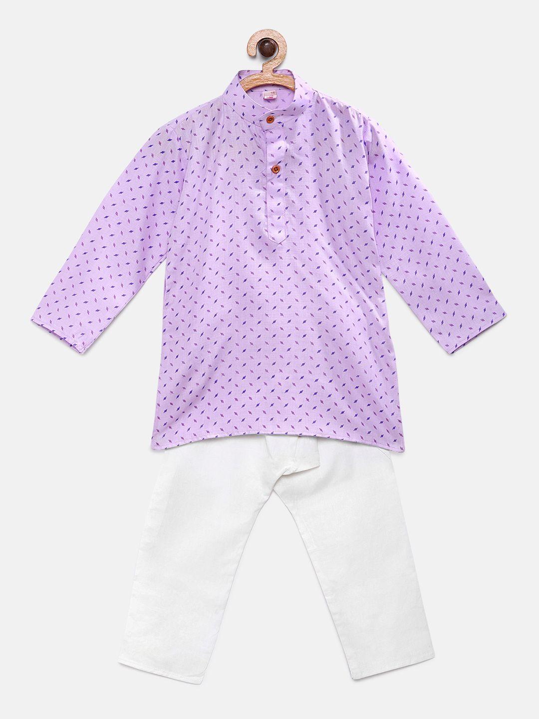 ridokidz boys purple & white printed kurta with pyjamas