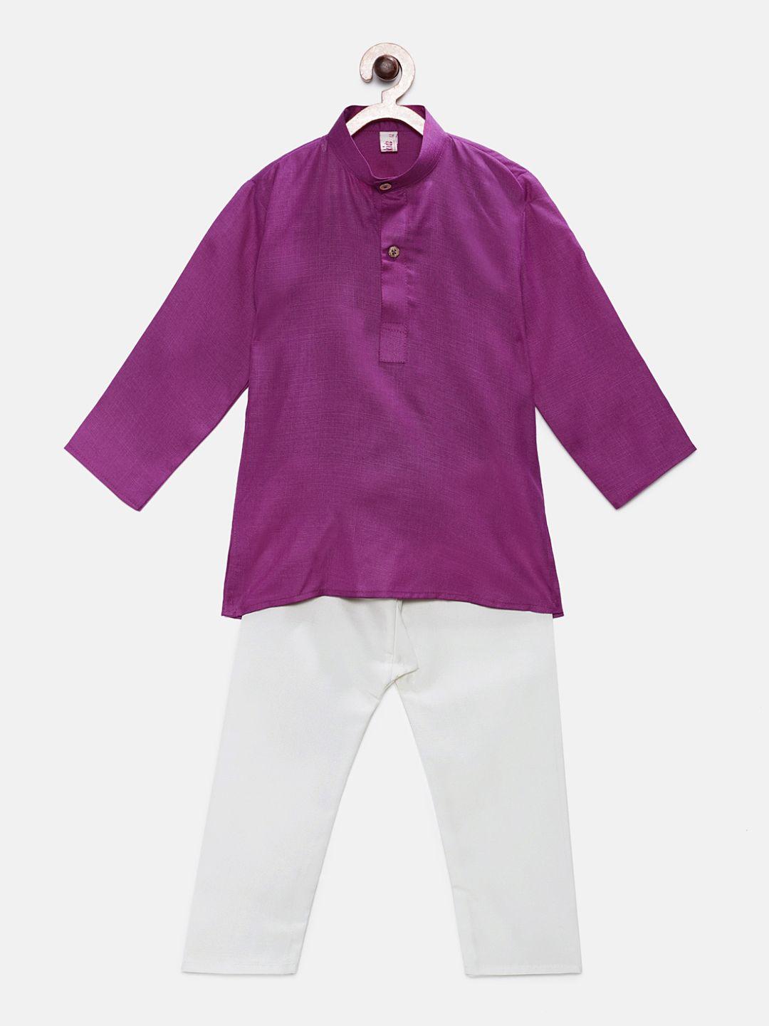 ridokidz boys purple & white solid kurta with pyjamas