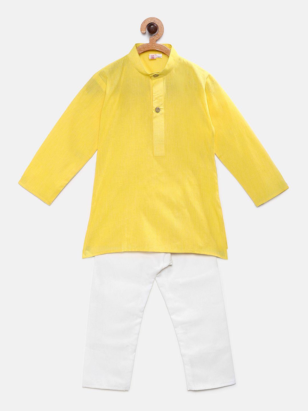 ridokidz boys yellow & white solid kurta with pyjamas