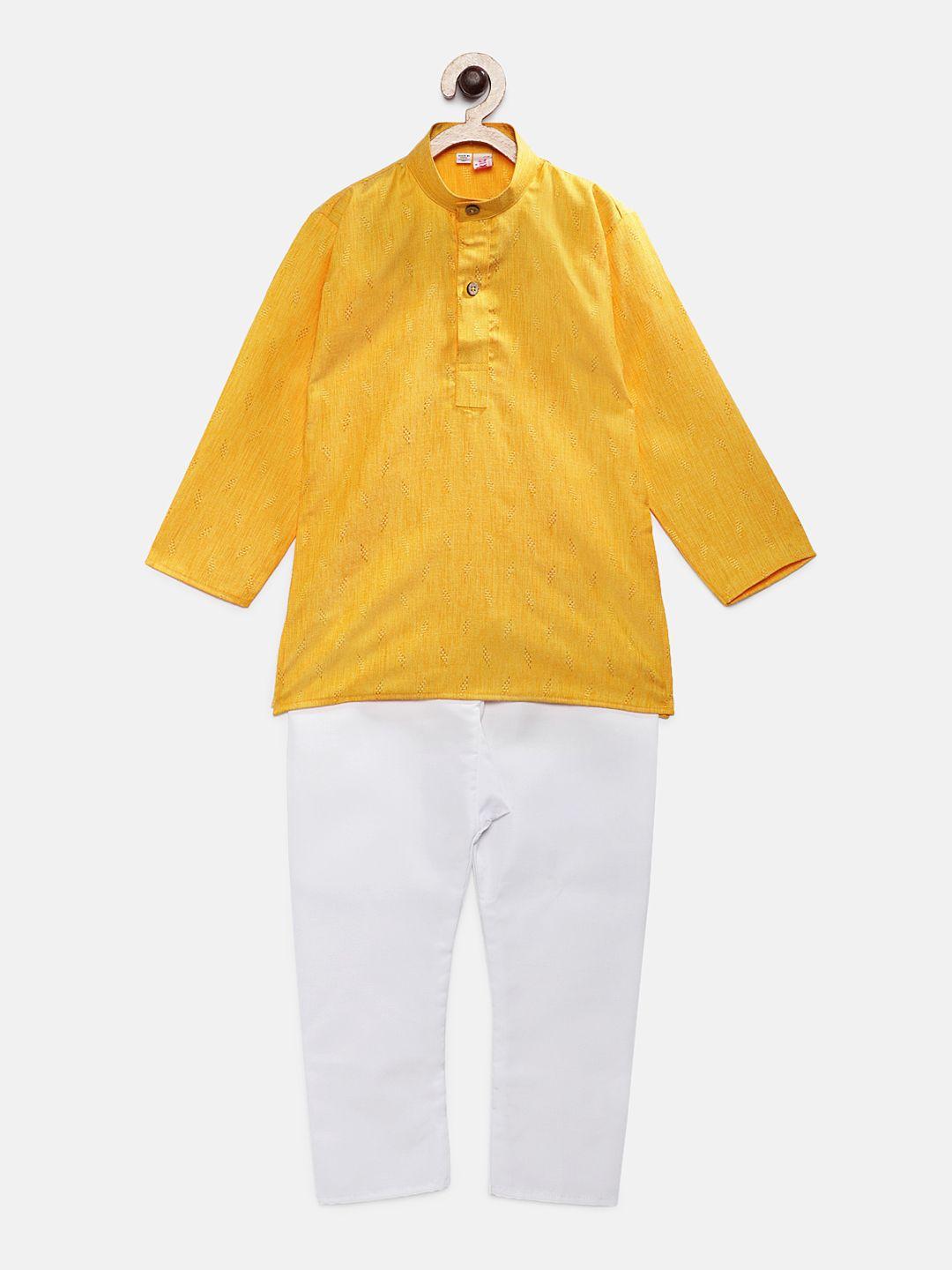 ridokidz boys yellow & white woven design kurta with pyjamas