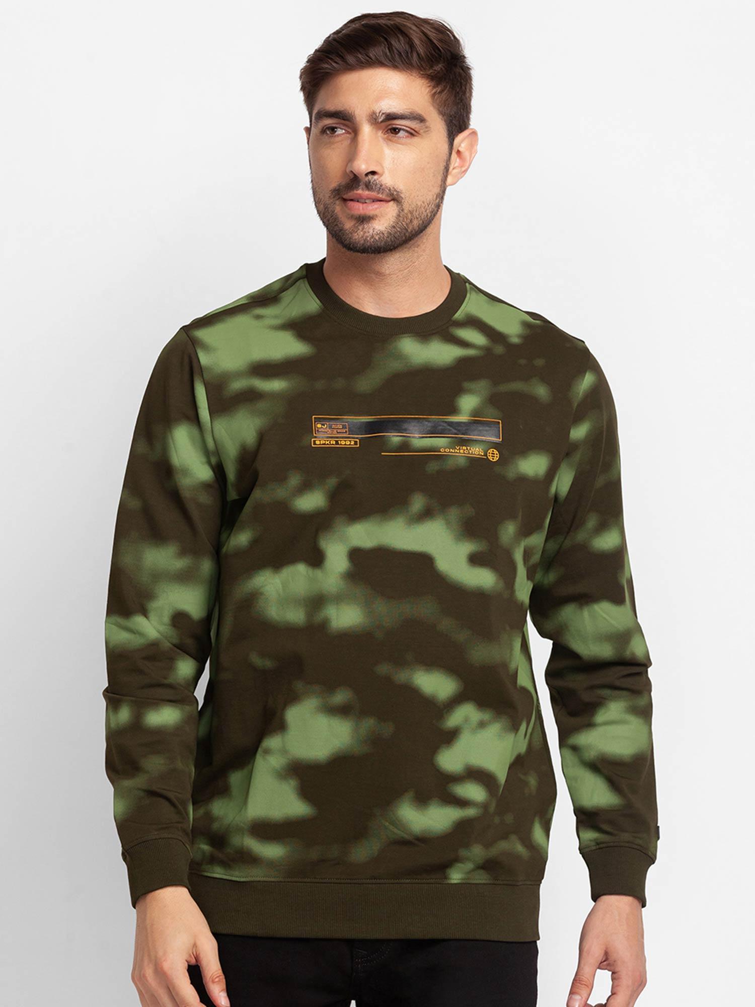 rifle green cotton full sleeve round neck sweatshirt for men