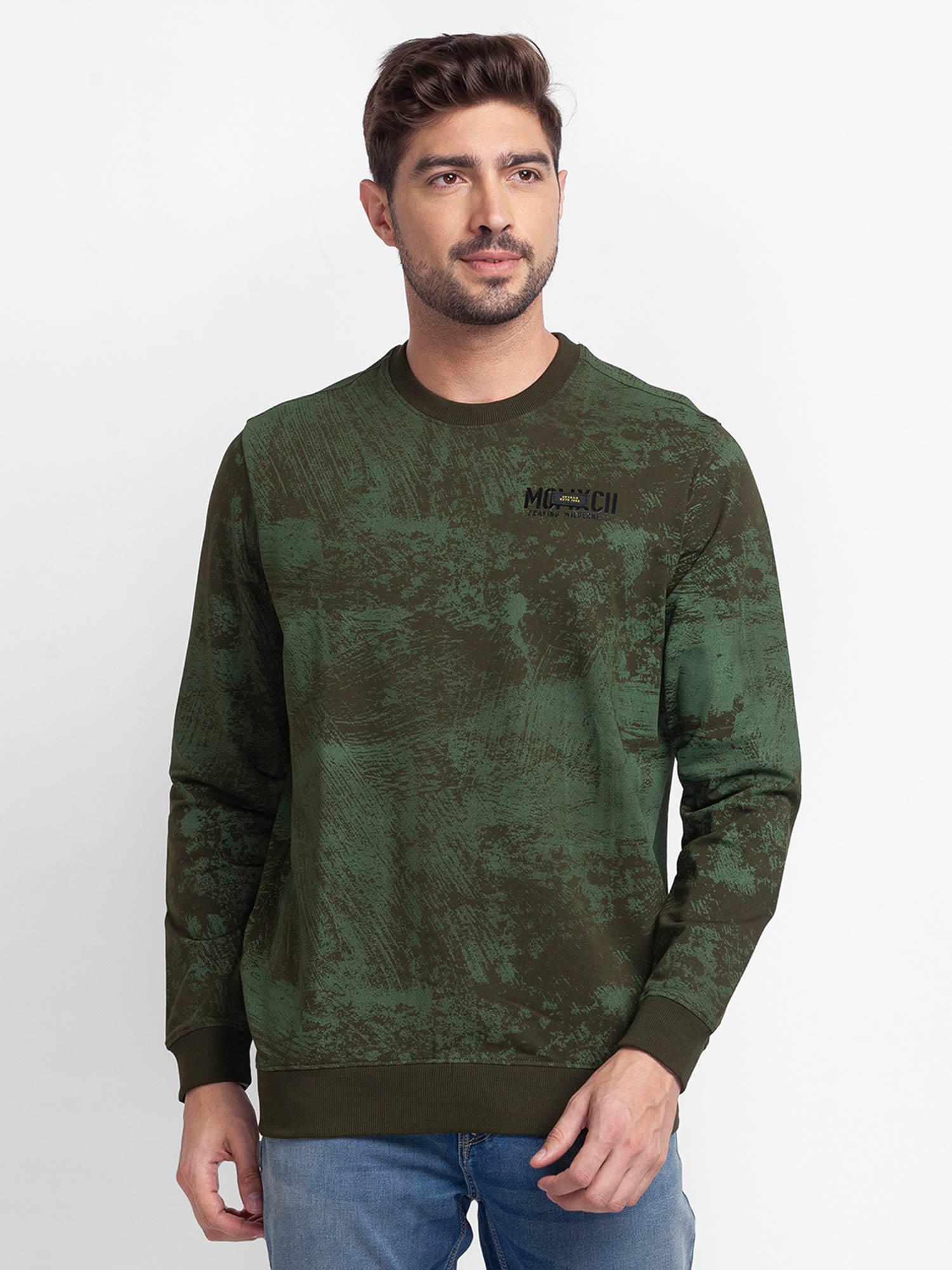 rifle green cotton full sleeve round neck sweatshirt for men